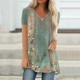 thumbnail image 2 of Summer Short Sleeve Tunic Long Tops for Women Trendy Plus Size Flowy Shirts Casual V Neck Smocked Floral Blouses, 4XL, 2 of 5