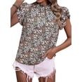 thumbnail image 3 of STARVNC Women Floral Print Mock Neck Tiered Ruffle Sleeve Blouse, 3 of 7
