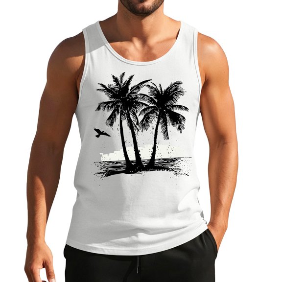 Uwinwear Men's Tank Tops Beach Summer Sleeveless Shirts Graphic Palm Tree Vacation Tanks Muscle Gym Tank Top Fashion Sleeveless Vest,White,M