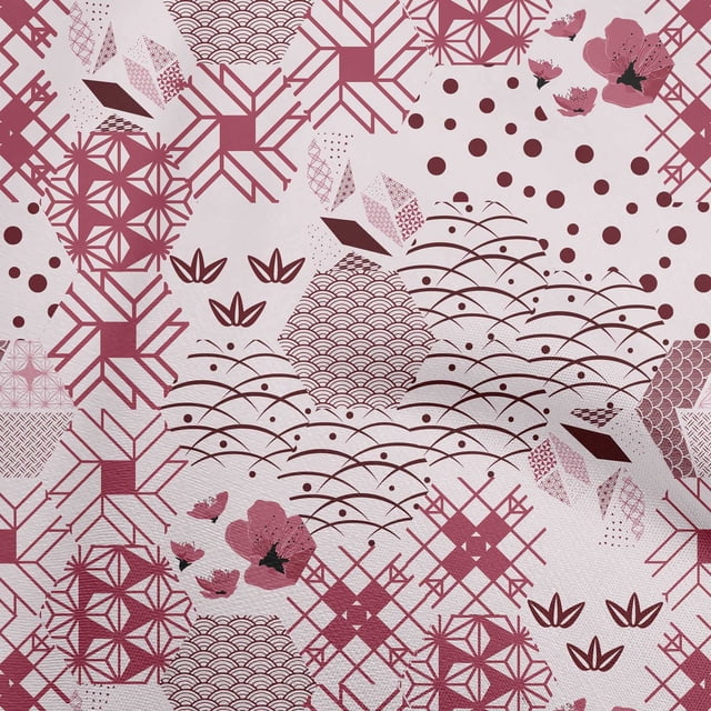 oneOone Cotton Flex Pink Fabric Asian Japanese Pattern Sewing Material Print Fabric By The Yard 40 Inch Wide