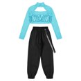 thumbnail image 4 of IEFIEL Girls Hip Hop Street Dance Costume Sequins Open Back Crop Top with Chain Jogger Pants Dancewear Lake Green 8, 4 of 7