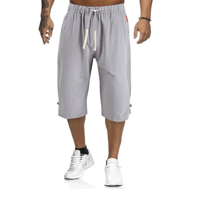 CEHVOM Pantalon Décontracté pour Hommes en Coton et Lin à Lacets avec Boucle