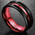 thumbnail image 2 of Wedding Rings For Men or Women. 8mm Black Tungsten Band w/ Red Groove Line, 2 of 6