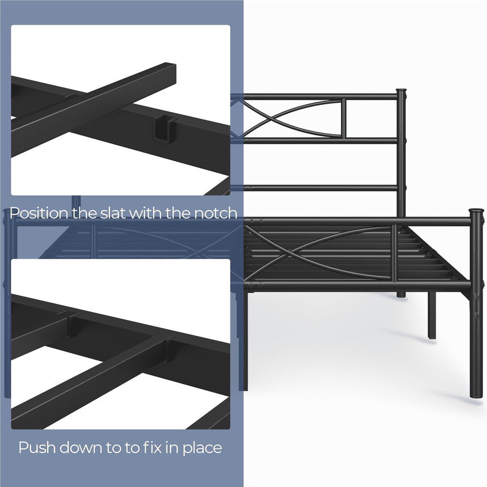 Renwick Justice Full Size Metal Platform Bed with Arrow Design, Adult, Black