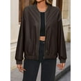 thumbnail image 3 of Women'S Casual Short Long Sleeve PU Motorcycle Leather Jacket Coat Tops Coffee S, 3 of 7