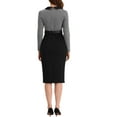thumbnail image 3 of INSPIRE CHIC Business Dress for Women's Contrast Placket Houndstooth Print Bodycon Dress with Belt, 3 of 5