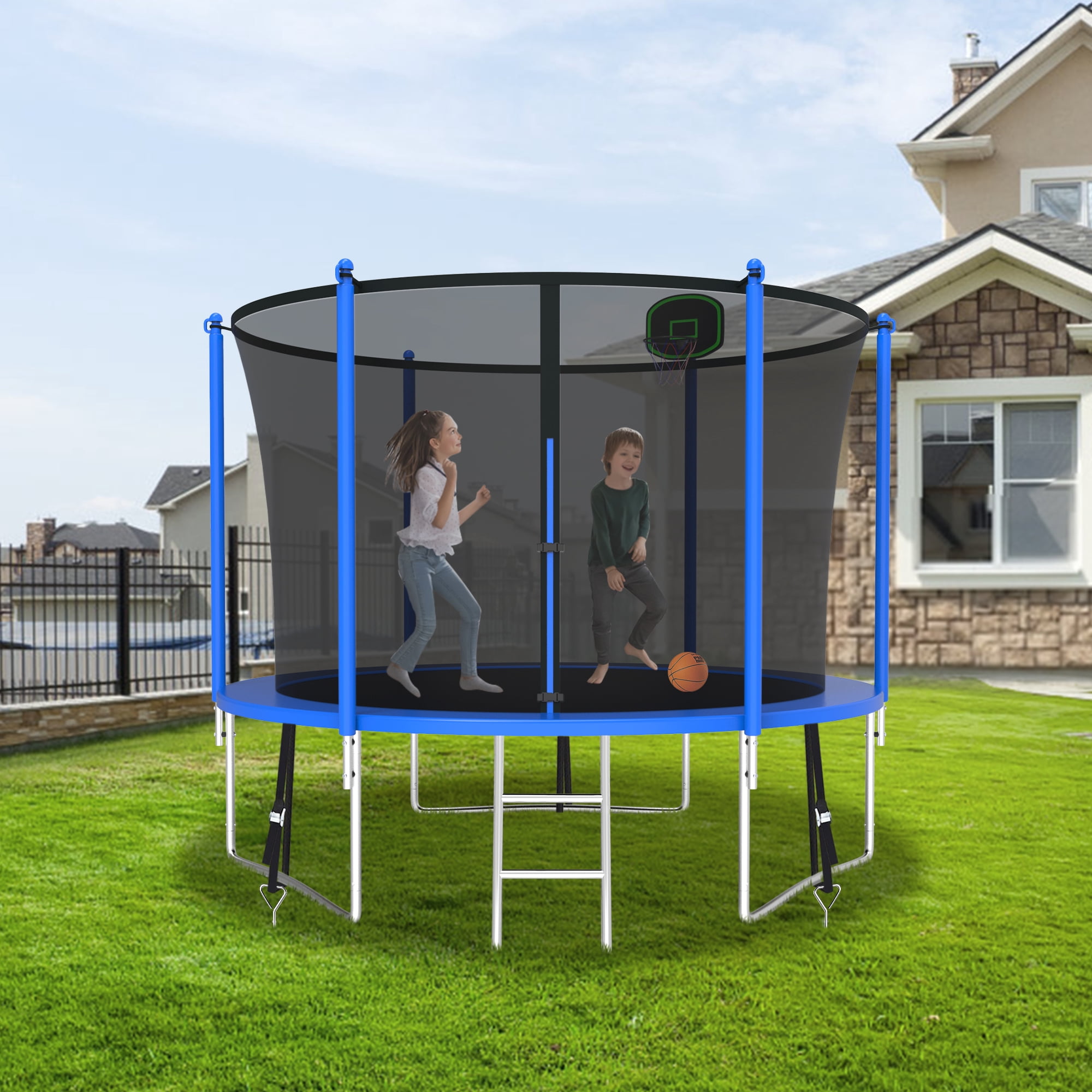 CITYLE Trampoline 10FT for Kids and Adults 1000LBS Weight Capacity, Heavy Duty Outdoor Trampolines with Basketball Hoop and Enclosure Net for Backyard, Birthday Gift