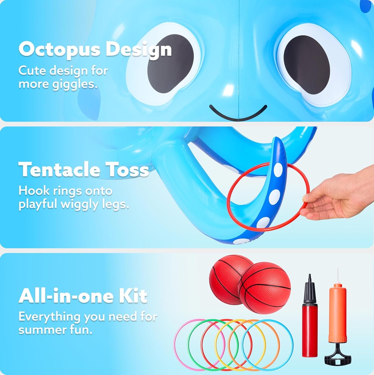 Joyfy Inflatable Octopus Basketball Hoop with Toss Game Set