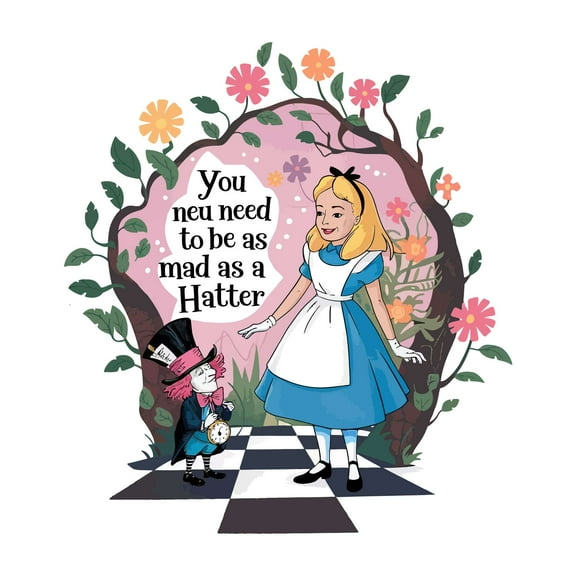 Cute Alice fantasy Fairytale world Mad Hatter Cheshire Cat Alice in Wonderland Adventurous Creative Minimalist Cartoon Girls Boys Kid Room Design Nursery Fun Home Vinyl Decoration Size (10x12 inch)