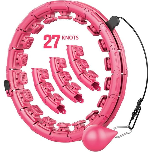 Weighted Hoola Hoop, 27 Detachable Sections Fitness & Massage Hoop, Adjustable Pilates Trainer for Weight Loss and Abdominal Exercise (Pink)