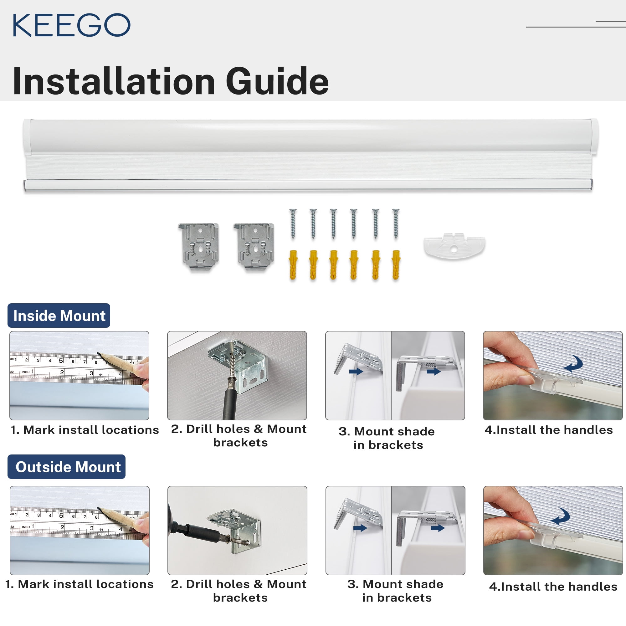 Keego Cordless Room Darkening Polyester and Aluminum Honeycomb Window Blinds, White 18 x 48