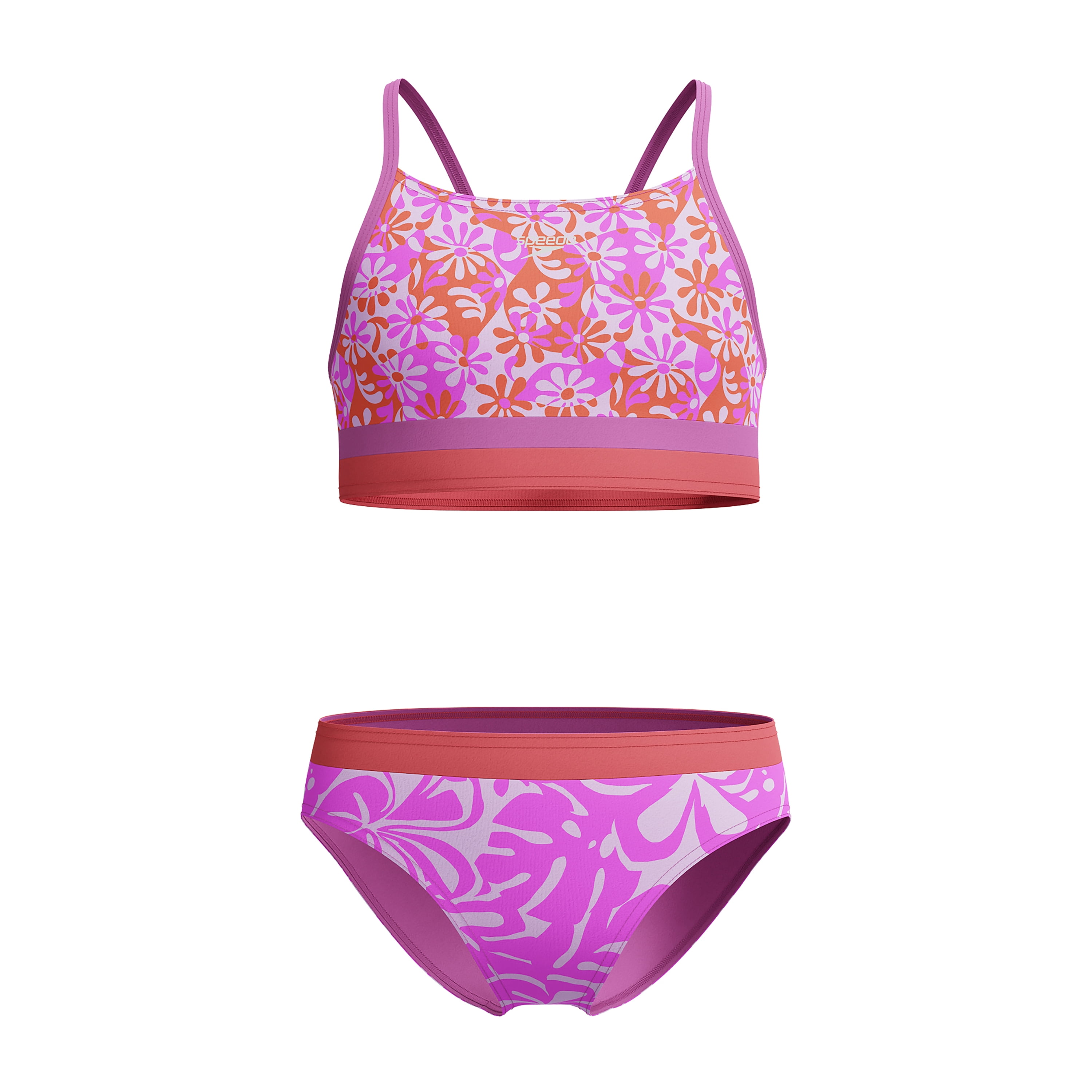 Speedo Ensemble Bikini Deux Pièces à Fines Bretelles Imprimé Protection UV pour Fille - Néon Violet, Taille 14
