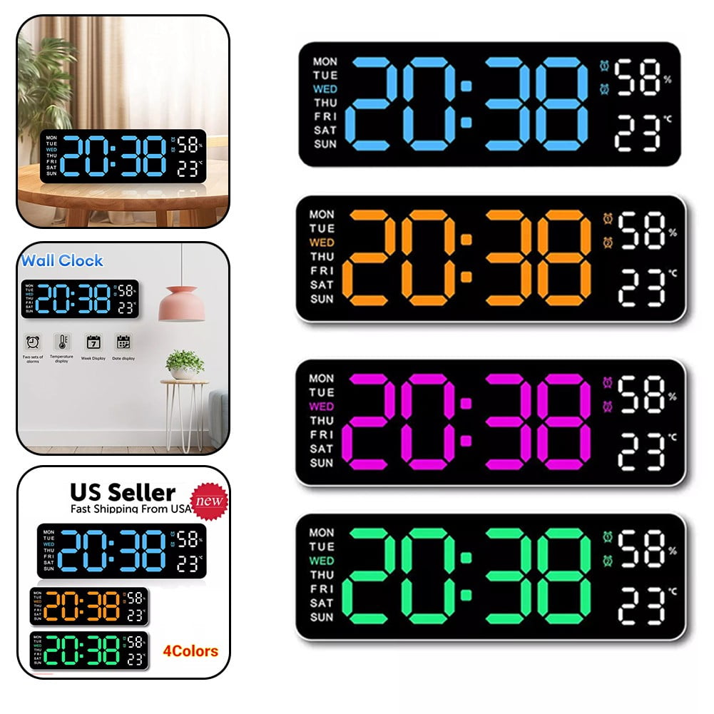 Girlsshop Digital Led Large Display Wall Desk Alarm Clock with Calendar Temperature Date,Orange Light