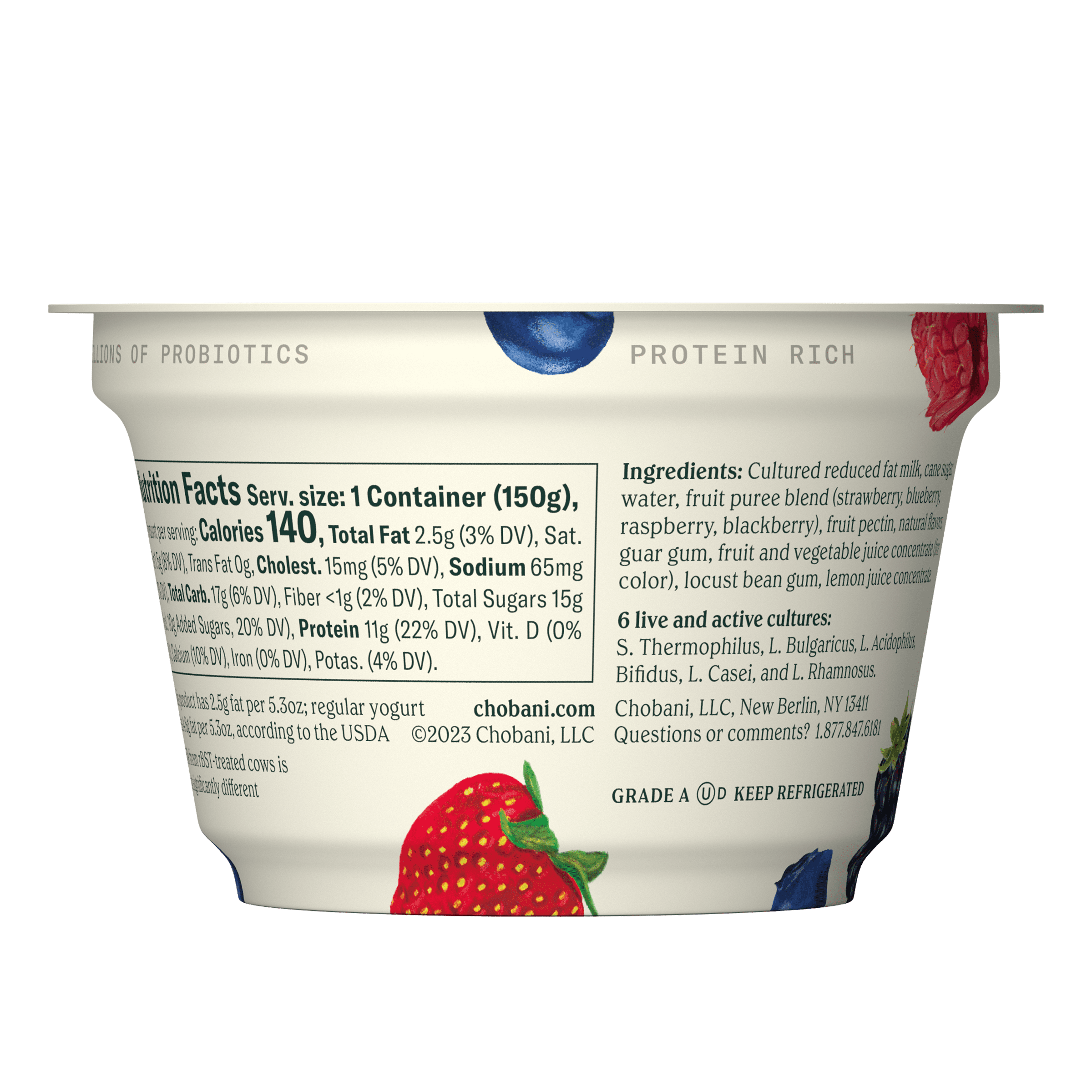 Chobani Low-Fat Greek Yogurt Mixed Berry Blended 5.3 oz Cup