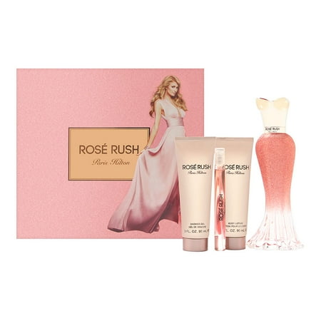 Parfum Pen (Paris Hilton Rose Rush for Women 4 Piece Set Includes: 3.4 oz Eau de Parfum Spray + 0.2 oz Eau de Parfum Rollerball Pen + 3.0 oz Body Lotion +)