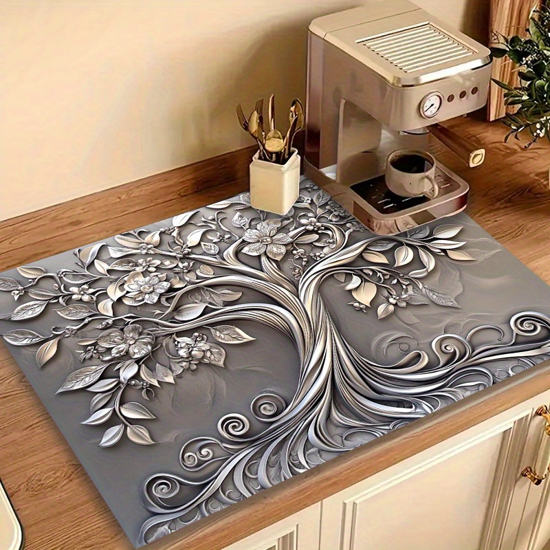 1PCS Stove Top Cover, Stove Top Covers For Electric Stove, 28.3x20.4 Inches Plastic Cover With Silver Tree & Delicate Flowers Design, Fit For Electric Stove
