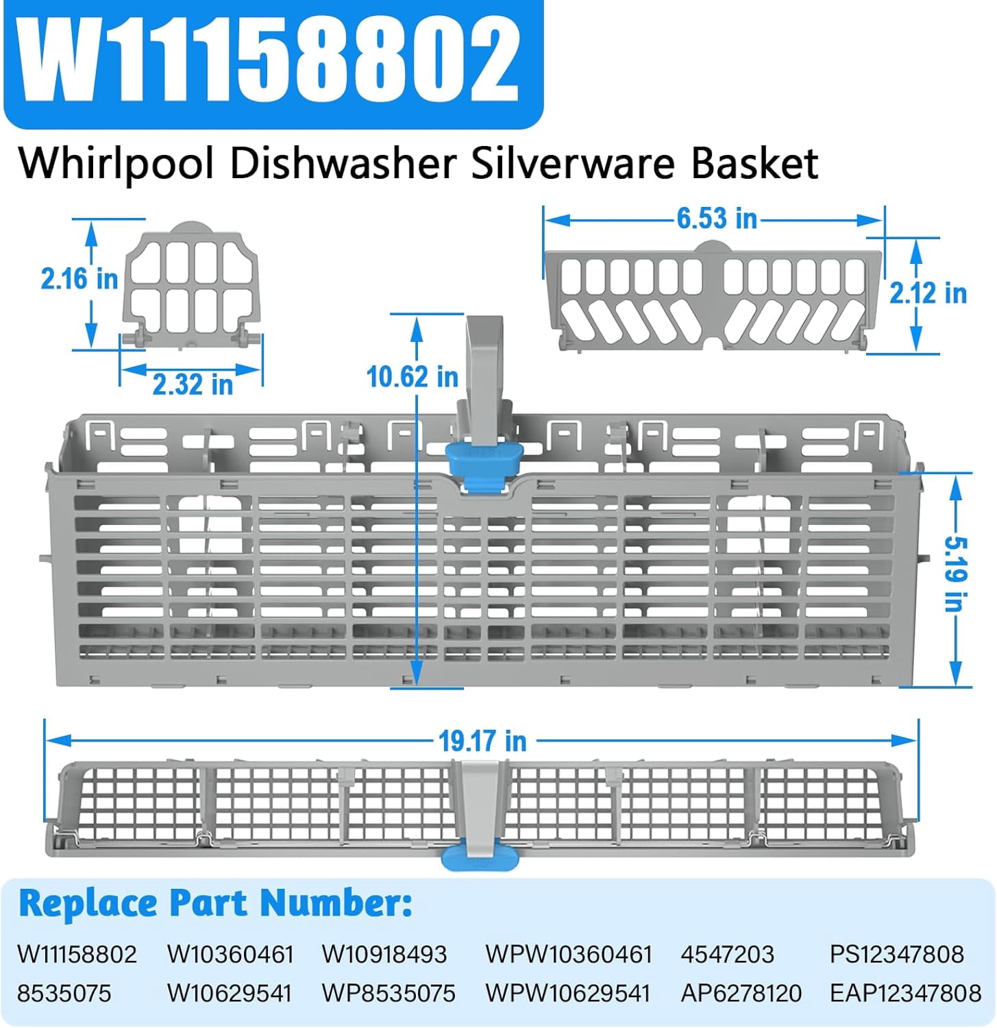 UPGRADED  Dishwasher Silverware Basket Compatible with Whirlpool Dishwasher Silverware Basket Parts 8535075 Utensil Basket W10360461 W10629541 PS12347808 WDF520PADM0 WDF730PAYM0