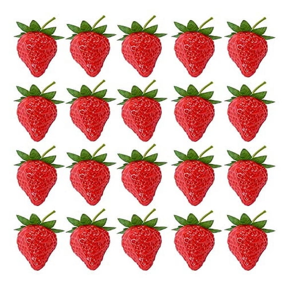 Fymlhomi 20 Pieces Artificial Strawberry Lifelike Fruit Plastic Strawberries Photography Prop Home Kitchen Cabinet Party Ornament, Small