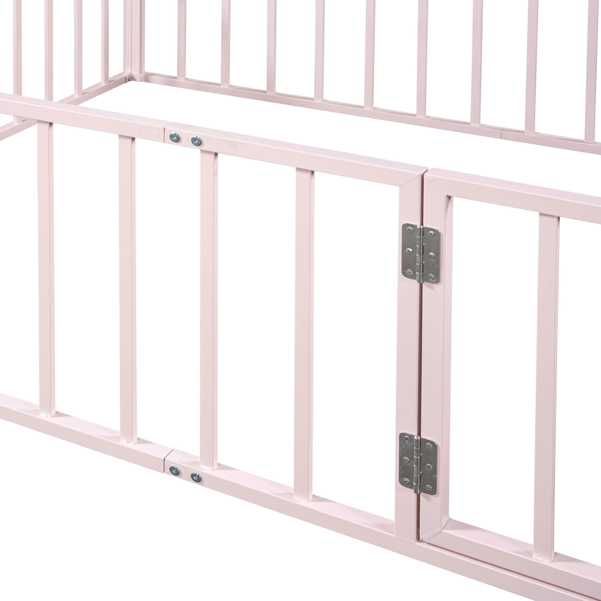 MAYEERTY Metal Floor Bed Frame with Fence and Openable Door Kids Play and Sleep Space
