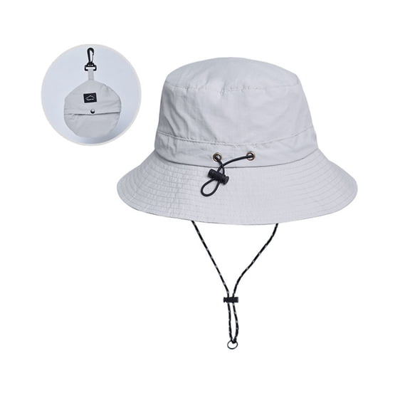 Water-Resistant Packable Bucket Hat with Adjustable Chin Strap Quick-Dry Fabric for Beach Hiking Camping and Outdoor Travel - Light Grey