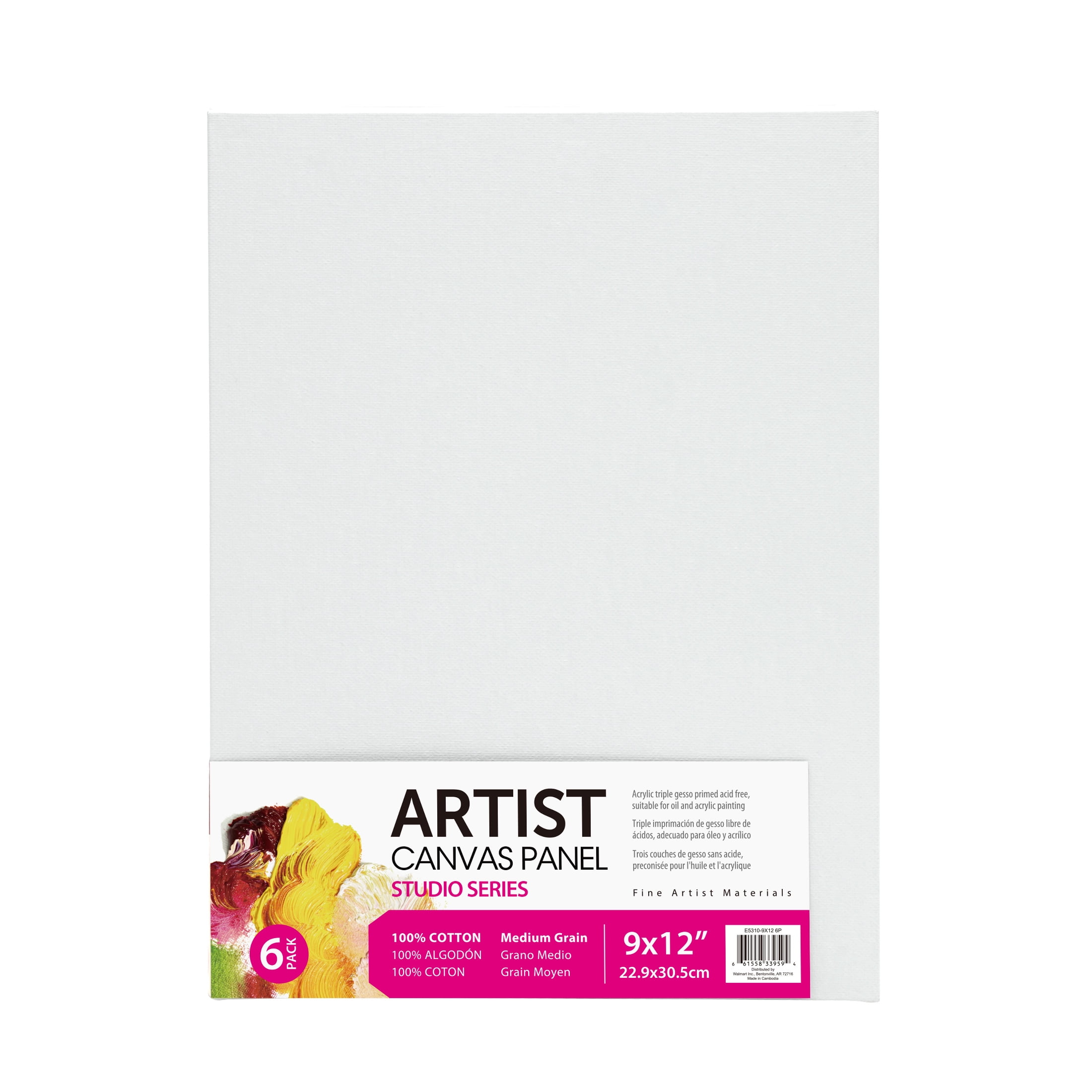 Studio 100% Cotton Acid Free White Canvas, 9"x12", 6 Pieces