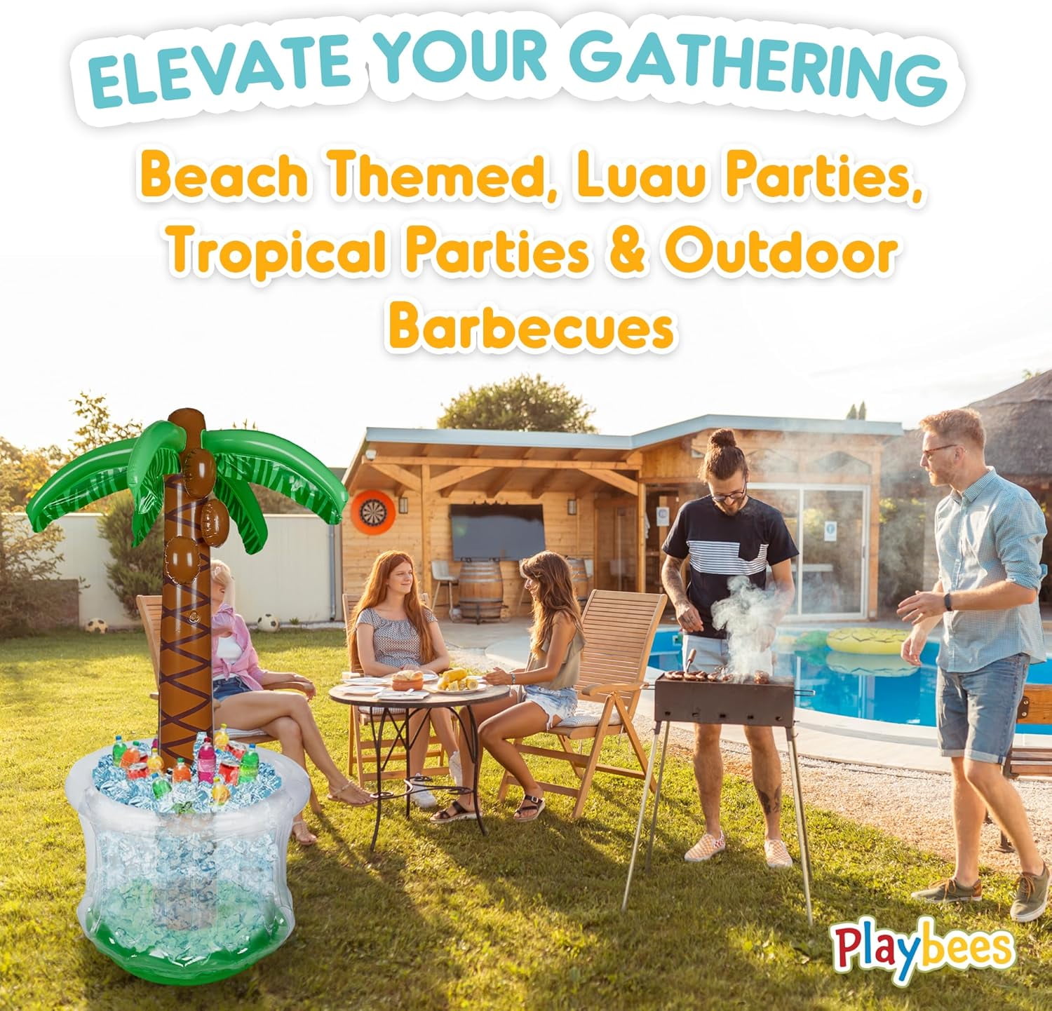Playbees Inflatable Palm Tree Cooler 60" - 2 Pack Blow Up Palm Tree Party Cooler, Luau Hawaiian Tropical Beach Theme, Summer Swimming Pool Party Decorations - Outdoor Party Supplies - Kids Adults