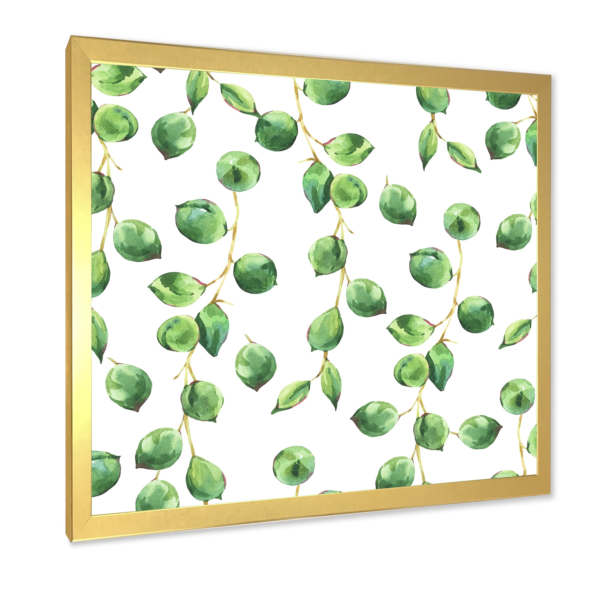 Designart 'Tropical Green Leaves Patern On White' Tropical Framed Art Print