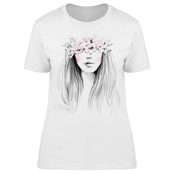 Pretty Woman With Flowers T-Shirt Women -Image by Shutterstock, Female Small
