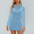 thumbnail image 4 of Women's Casual V Neck Long Sleeve Tunic Dress Mesh Polka Dot Sleeve Mini Shift Dress Loose Fit Breathable Comfy Chic Style Date Night Cocktail Party Apparel, 4 of 7