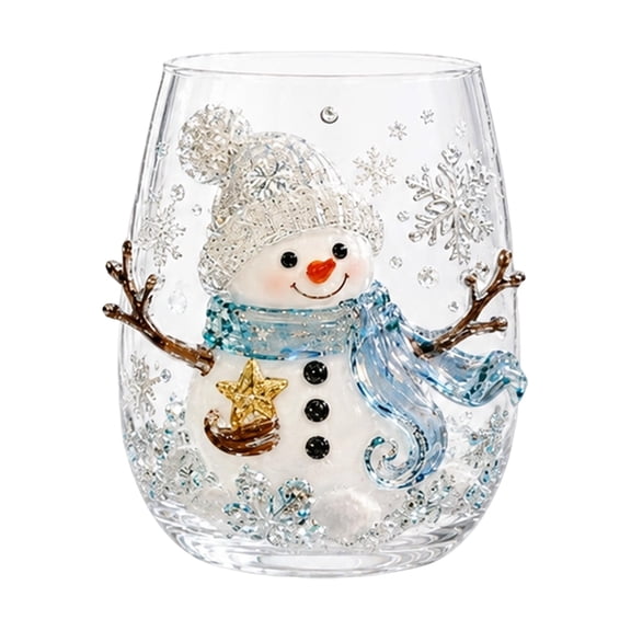 Kiddiway 3D Christmas Mug Glass Tumbler - Holiday Cup for Hot and Cold Beverages, Festive Glass Tumbler with Winter Theme and Art