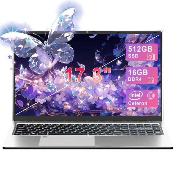 SANPTENT 17.3" Windows 11 Pro Laptop 16GB RAM 512GB SSD with 4 Core Intel Celeron N5095, 1600x900 IPS Screen, FingerPrint, Backlit Keyboard