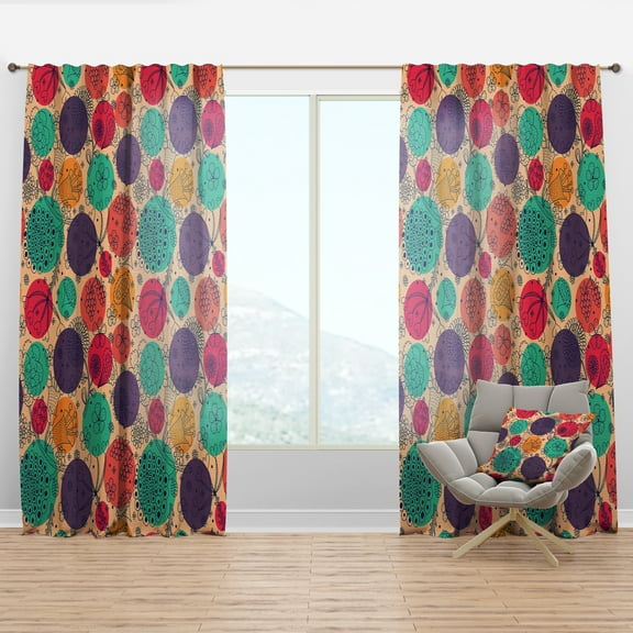 Designart 'Flowers Motif Pattern On Circles' Modern & Contemporary Curtain Panel