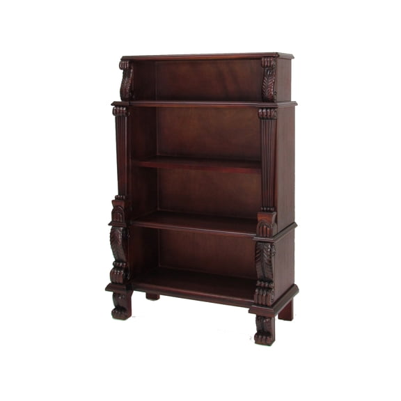 Benjara 63" Hand Carved Wooden Bookcase with 4 Shelves- Brown
