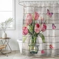 thumbnail image 6 of Pink Tulip Shower Curtain Set - Long 72" x 84" Washable Bathtub Curtain with 12 Hooks, Vintage Spring Floral Retro Art Butterfly Wooden Waterproof Fabric Shower Curtains for Bathroom/Bathtub Décor, 6 of 6