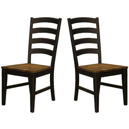 Bowery Hill Ladderback Dining Chair in Chickory/Slate Black (Set of 2)