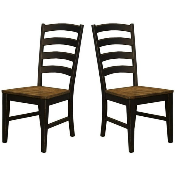 Bowery Hill Ladderback Dining Chair in Chickory/Slate Black (Set of 2)