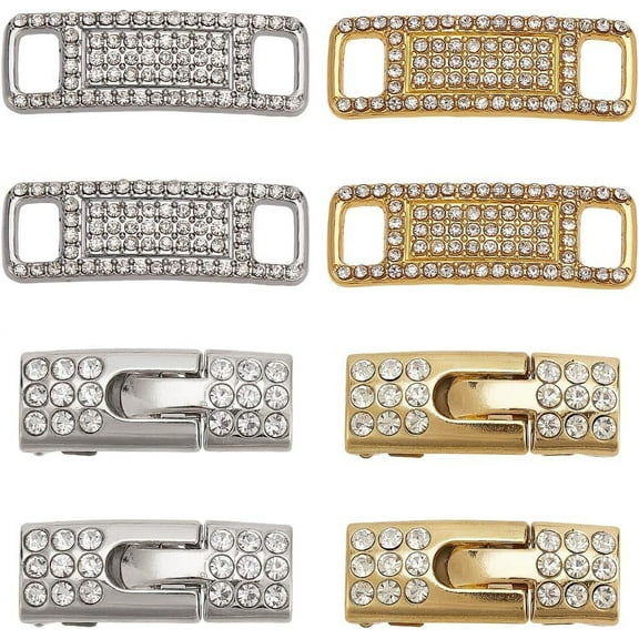 4 Styles Brass & Zinc Alloy Rhinestone Shoe Buckle Clips Rectangle Platinum & Golden 10x30x2.5mm Hole: 4x6mm