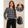 thumbnail image 2 of DARING DIVA Women's Crew Neck Cropped Plaid Tweed Blazer Jacket M Black White, 2 of 6