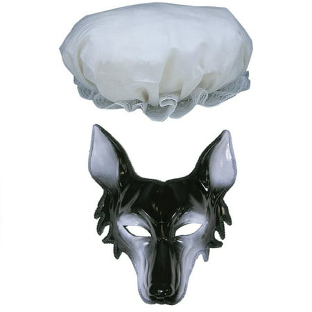 Granny Big Bad Wolf Face Mask Old Woman Mob Cap Mop Hat Costume Accessory Kit