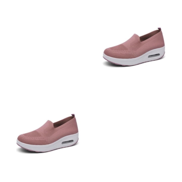 Sonducket Fly Weave Mujer Mujer Mocasines Zapato Suela Gruesa Slip-On Flats Plataformas Zapatos Transpirable Ahueca Hacia Fuera Zapatos Rosa Rosa treinta y ocho 2piezas