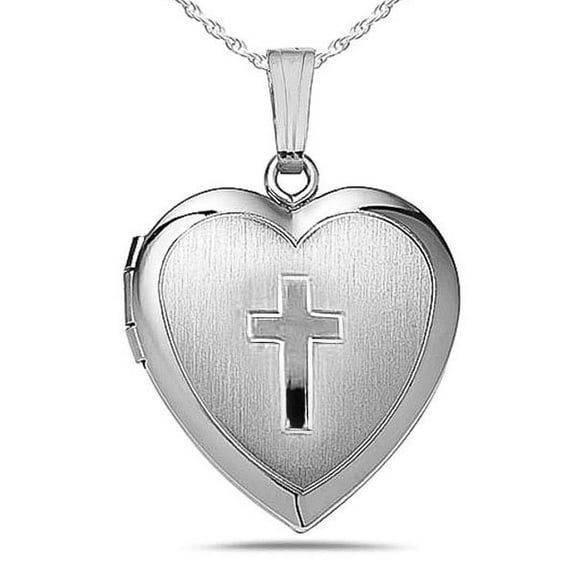 PicturesOnGold.com Sterling Silver Small Cross Heart Photo Locket