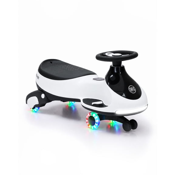 12V 2-in-1 Ride On Electric Wiggle Car for Children Pedal & Swing Modes 360° Steering Flashing Wheels Music Anti-Rollover Rechargeable High Weight Capacity Indoor Outdoor Black/ White