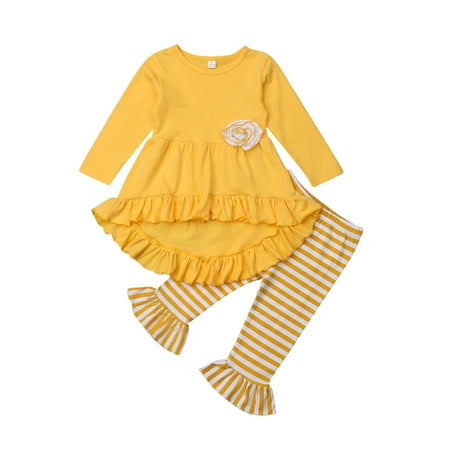 

Toddler Baby Girls Clothes Ruffle Flare Tunic Tops Dress Striped Floral Leggings Pants Outfits Set