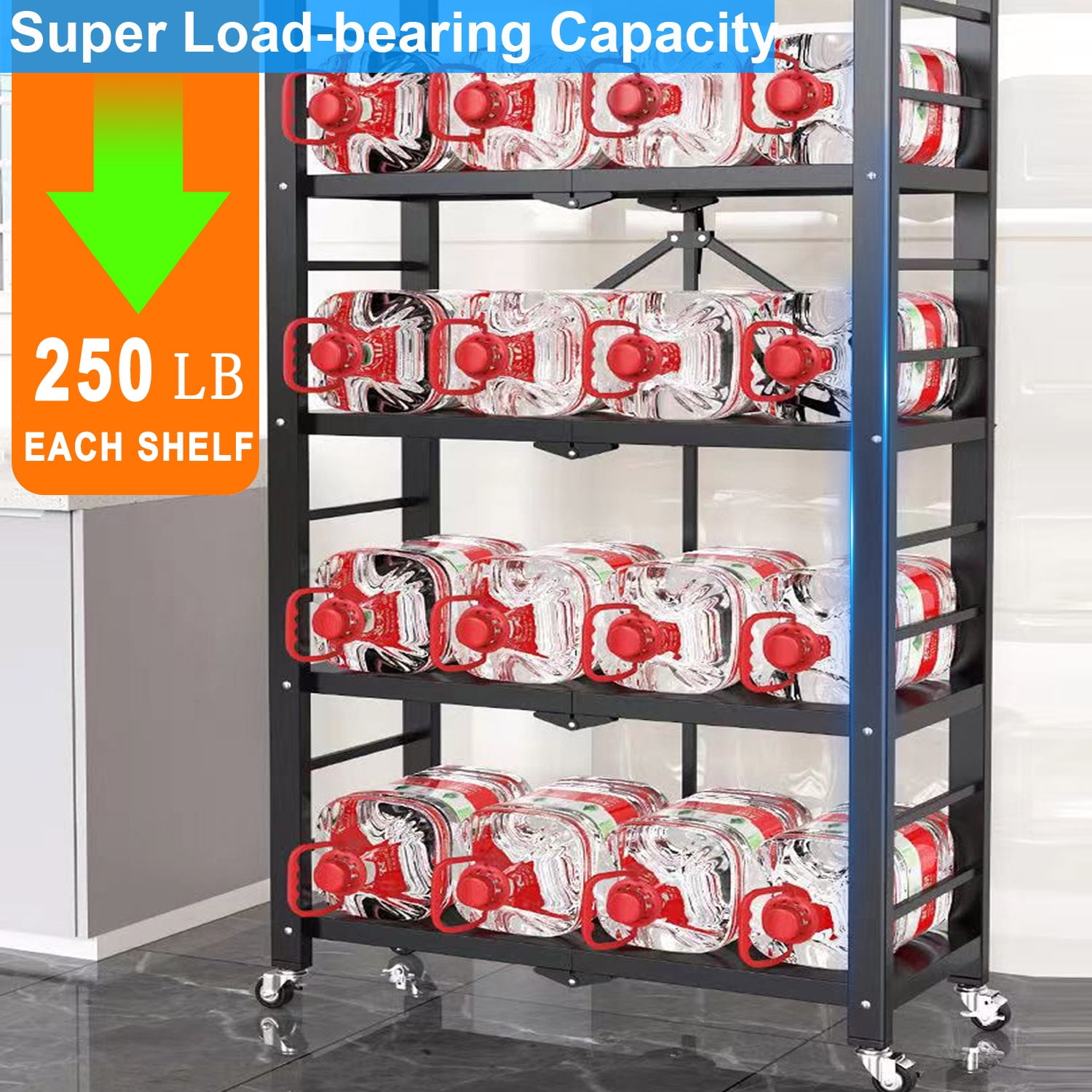 4-Tier Storage Shelving Unit, Foldable Storage Shelves Wire Shelving Unit Adjsutable Shelf Heavy Metal Shelf, 250lbs Capacity Free Standing Racks Organization