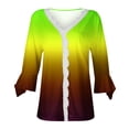 thumbnail image 4 of Dyegold Blouses For Women Dressy Casual 3/4 Flare Sleeve Lace Trim V Neck Floral Print Vintage Tunic Tops Loose Fit Shirts, 4 of 5