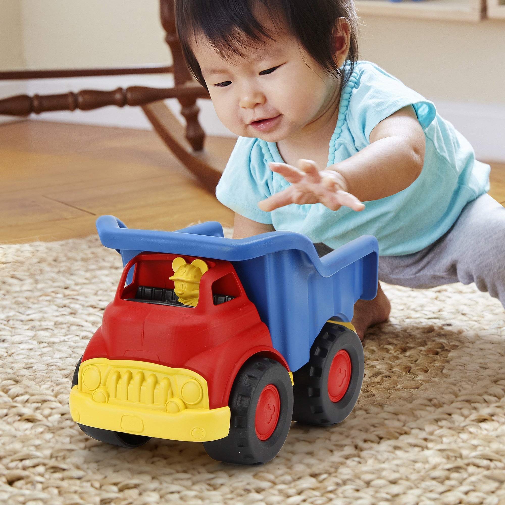 Green Toys: Disney Baby - Mickey Mouse Dump Truck - Red & Blue - Pretend Play Vehicle, Recycled Plastic, Transporter Toy, Kids & Toddler Ages 6 Mo+