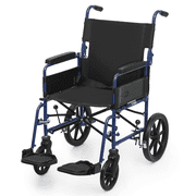 Magshion Folding Transport WheelChair, Foldable Rollator Chair with Swing-Away Footrests, Flip Back Backrest and Parking Brake for Adults, Disabled, 300lbs Weight Capacity, Blue