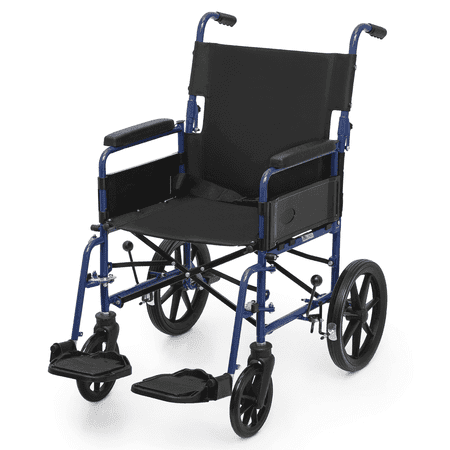 Magshion Folding Transport WheelChair, Foldable Rollator Chair with Swing-Away Footrests, Flip Back Backrest and Parking Brake for Adults, Disabled, 300lbs Weight Capacity, Blue
