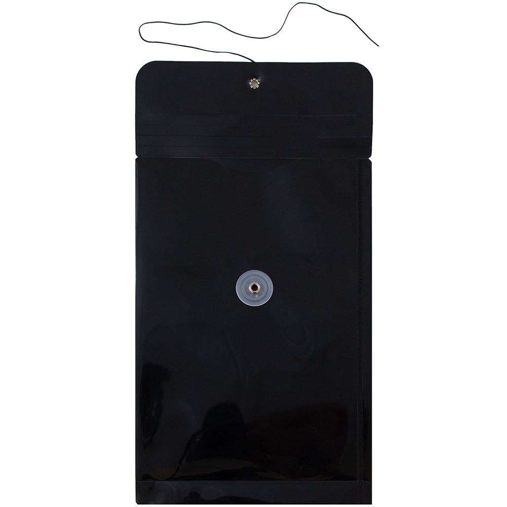JAM Paper Plastic Envelopes with Button & String Tie Closure, 6 1/4 x 9 1/4, Black, 3/Pack