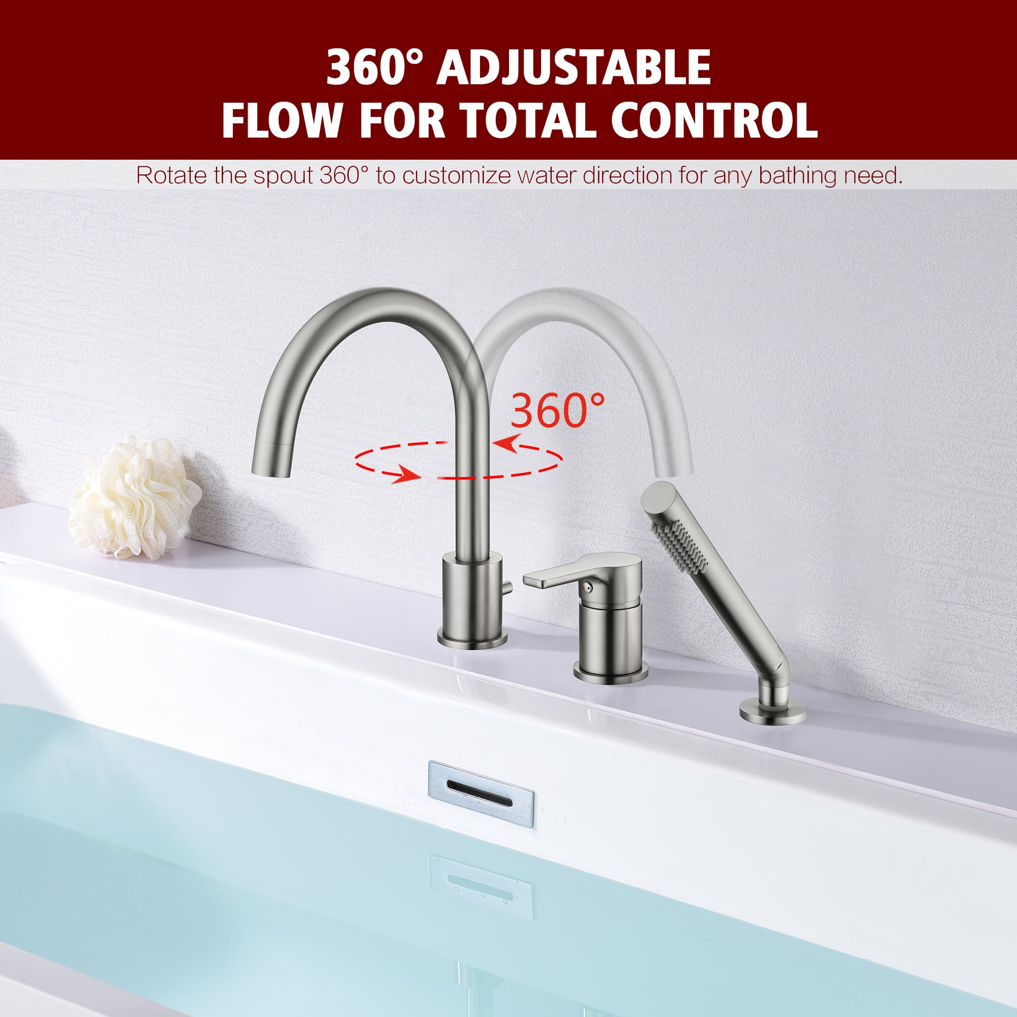 Roman Tub Faucet with Handheld Shower Sprayer and Valve,Brushed Nickel